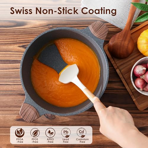 7 Quart Nonstick Stock Pot with Lid - Gray, Induction Compatible