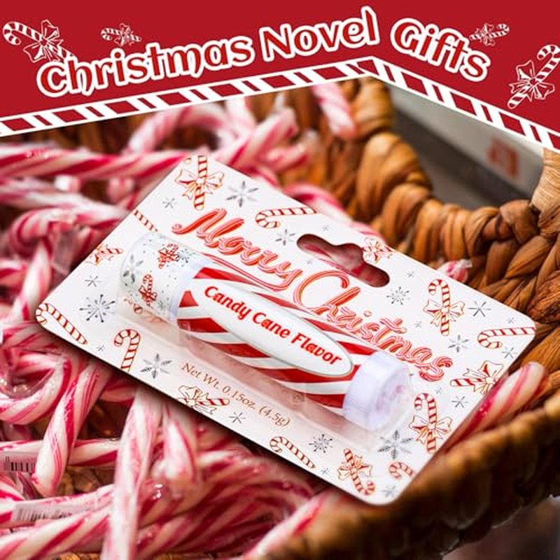 50 Pack Christmas Lip Balms Bulk Peppermint Candy Flavor Lip Balm Winter Holiday Flavor Christmas Party Gifts Stocking Stuffers Bulk for Women Employee Staff Coworkers