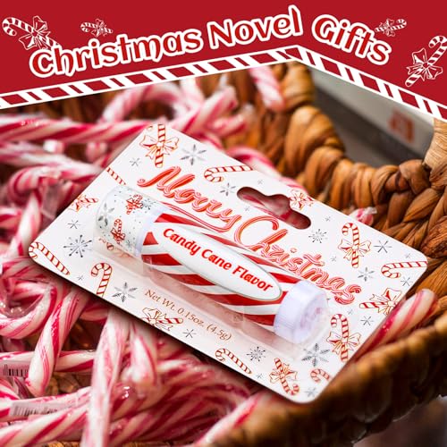 30 Pack Christmas Candy Cane Peppermint Lip Balms Bulk Peppermint Flavor Scented Lip Balms Favors Christmas Party Gifts Stocking Stuffers for Women Men Staffs Employee Coworkers Homeless