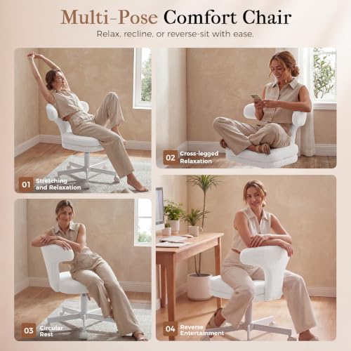 GTPLAYER Pure White Swivel Office Desk Chair with Back Support, Height Adjustable Vanity Stool