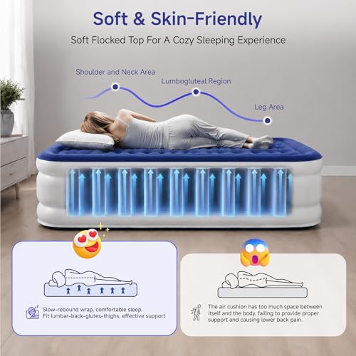 Sebor Blue 18-Inch Twin Self-Inflating Air Mattress with Built-In Pump & Storage Bag