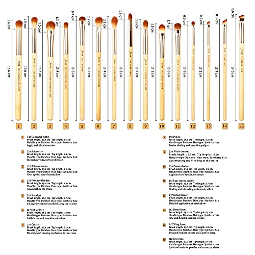 Jessup Eyeshadow Brushes Set Bamboo 15pcs T137 with 5pcs Makeup Artist Large Face Makeup Brushes Set T273