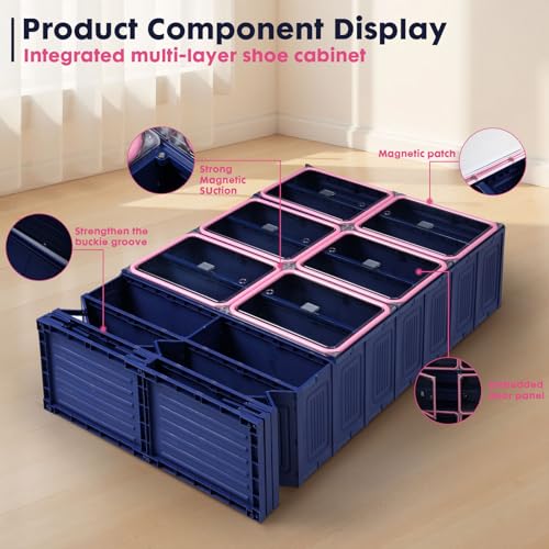 Shoe Rack Organizer for Entryway 9 Tiers 36 Pairs - Blue & Pink Folding Design