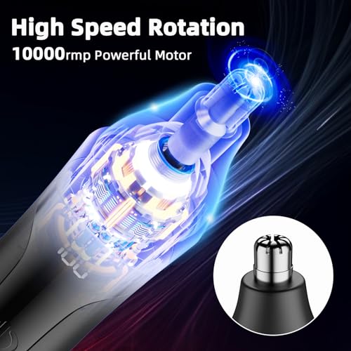 Nose Hair Trimmer, Rechargeable Professional Painless Nose Trimmer for Ear and Eyebrow, with Dual Edge Blades Easy Cleaning and Washing (Black)