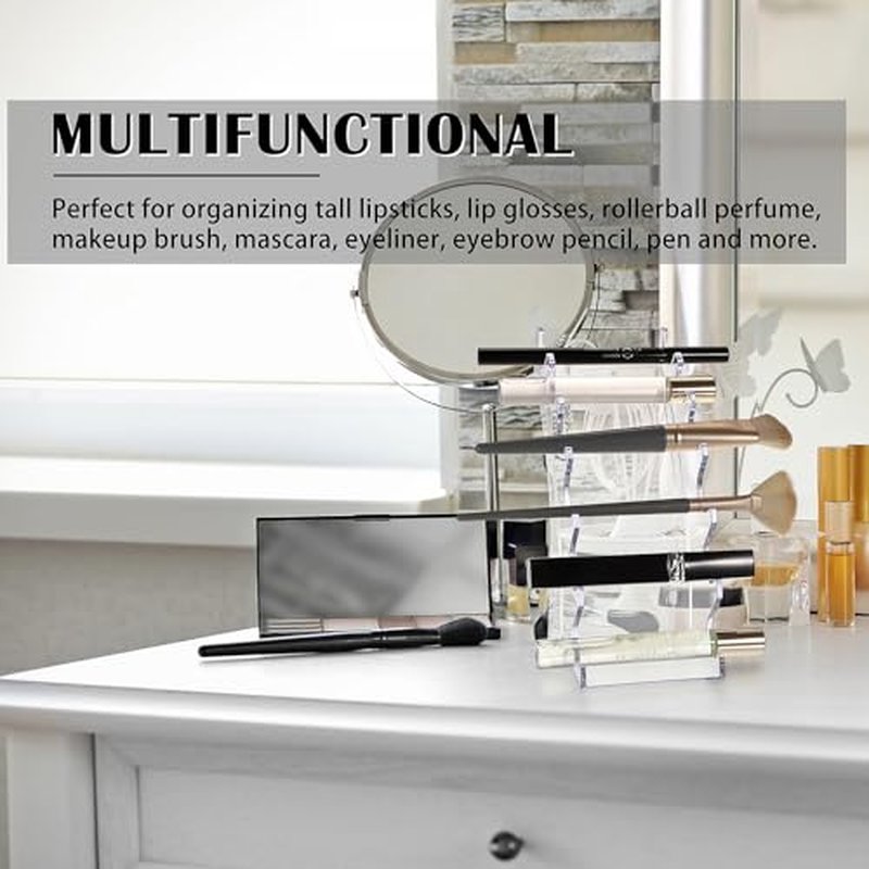 ELLDOO 2 Pack Rollerball Perfume Organizer, 6 Slots Clear Acrylic Perfume Storage Holder Beauty Scent Holder, Makeup Brush Lipgloss Lipstick Display Stand, Pen Holder for Home School Office