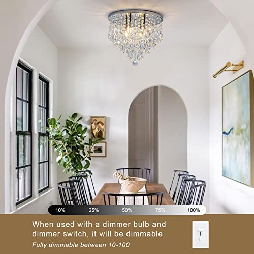 NSRCE 14 Inch Modern Crystal Flush Mount Ceiling Light Fixture for Bedroom & Dining