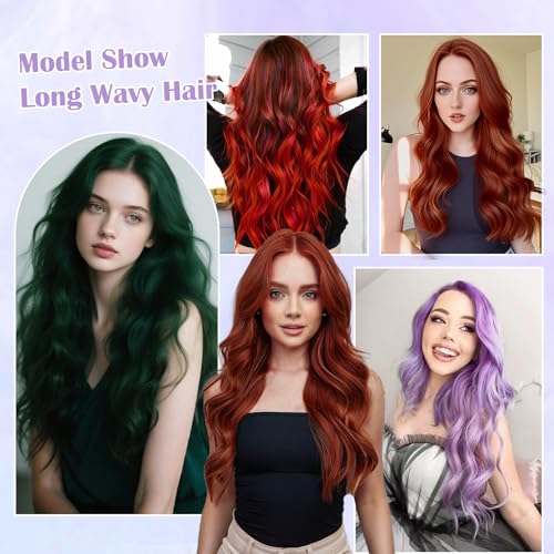 Long Purple Wavy Wig for Women 26 Inch Light Purple Middle Part Curly Wig - Angzon
