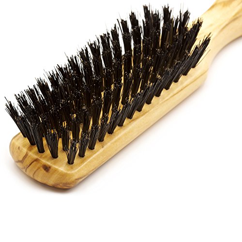 Genuine Boar Bristle Hairbrush - Medium Stiffness 5-Row Styling Brush with Olivewood Handle