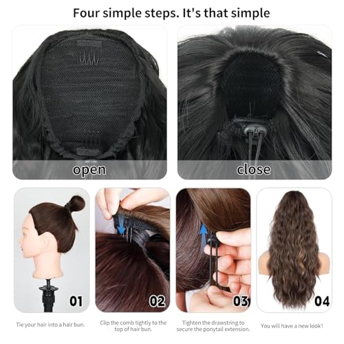 Water Wave Human Hair Drawstring Ponytail Extension for Black Women - 24 Inch Curly Style
