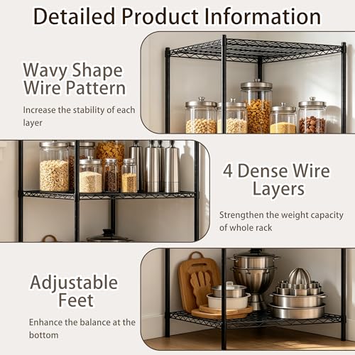 4 Tier Metal Wire Corner Shelf Rack - Adjustable Storage Organizer, 23.5 Inch