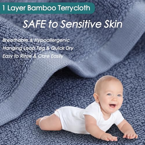 Large Reusable Face Wash Cloths 13x13 Inch for Sensitive Skin - White & Slate Blue 12 Pack