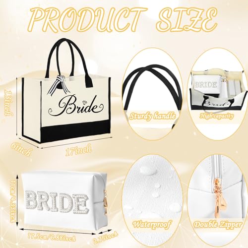 Bridal Gift Set with Tote Bag, Makeup Bag, Robe, Slippers & Hair Clip - Bride to Be Gifts