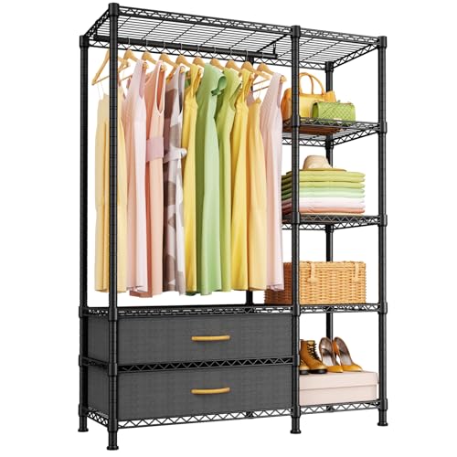 Black Heavy Duty Freestanding Clothes Rack with Fabric Drawers - Adjustable & Portable, 72 Inch Height