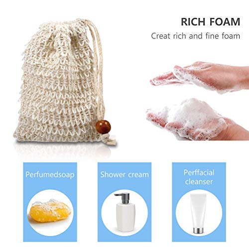 40Pack Soap Saver Bag Exfoliating Sisal Soap Pouch with Drawstring Bar Wooden Bead Foaming and Drying Exfoliating Net for Bath and Shower