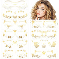 Glitter Butterfly Rose Face Tattoos Temporary for Women and Girls 10 Sheets, Gold Metallic Face Eye Makeup Stickers for Fairy, Princess, Halloween Costume, Christmas, NYE Festival Party Favors