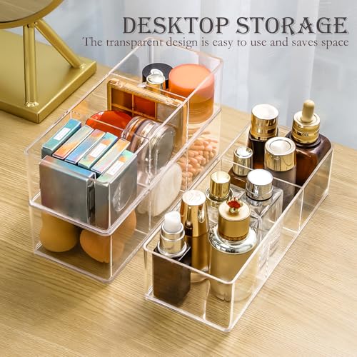 Acrylic Makeup Organizer Set - 4 Pieces, Stackable Clear Storage