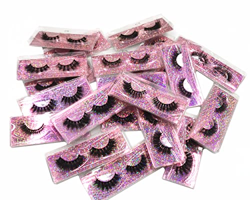 50 Pairs Faux Mink False Eyelashes Pack - Natural 16-20mm Style, Pink Packaging, Reusable
