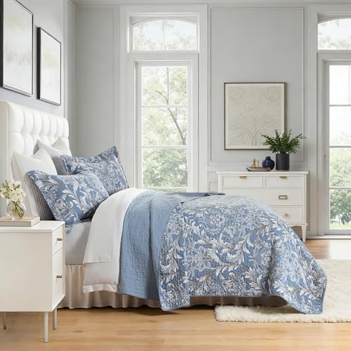 Queen Size 100% Cotton Quilt Set Blue Floral reversible sham included