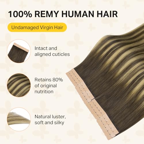 DOORES Tape in Weft Hair Extensions Human 16" 35g Invisible PU