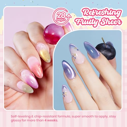 Beetles Fruit Magnet Cat Eye Gel Nail Polish Set - 6 Colors Spring Gel Polish Kit Glitter Cat Eye Pink Purple Blue Yellow Green Magnetic Shine Soak Off UV Salon DIY Manicure Gift for Women