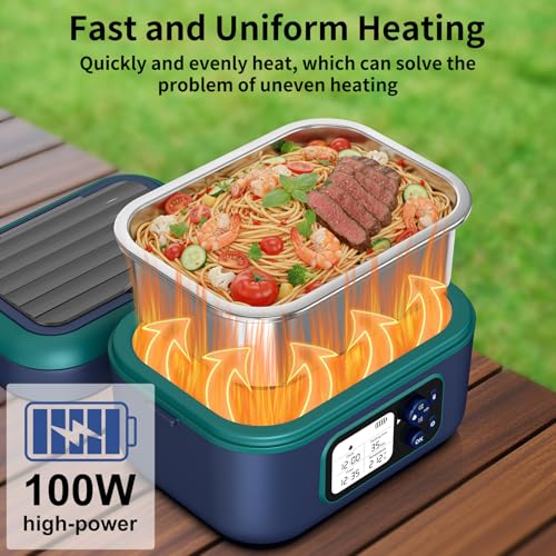 EDCREATY Blue Cordless Electric Heated Lunch Box 1.5L Self-Heating Food Warmer