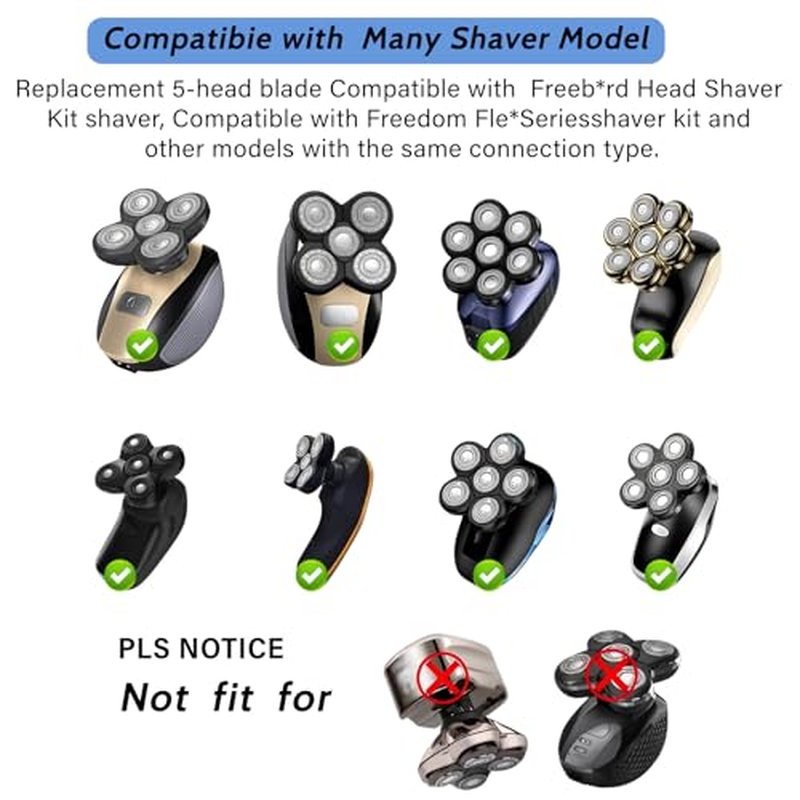 Head Shaver Replacement Blade for Grooming Bald Head Shaver,5 Blades Shavers Replacemen Heads for Bald Men Freedom Shaving,Electric Razor Replacement Heads for Shaving Kit,2Packs