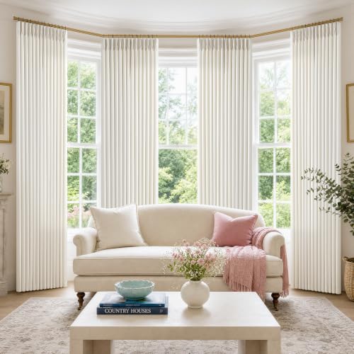 TWODRAPES Natural Pinch Pleat Linen Curtains Set 40"W x 108"L Ivory Cream, Pack of 4
