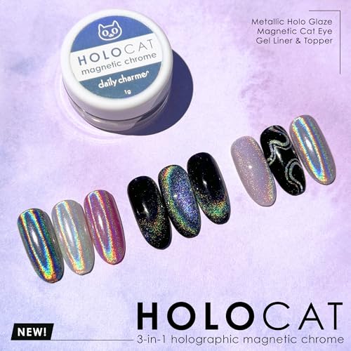 Daily Charme Holographic 3-in-1 Cat Eye Magnetic Nail Chrome Powder 1g - Holo Rainbow Silver