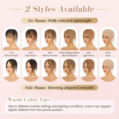 10 Inch Human Hair Toppers with Wisp Side Bangs Clip-in Full Cover Lace Base - Natural Black