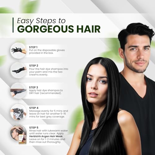 Herbishh Black Hair Dye Shampoo 200ml for Gray Coverage & Nourishment - Black