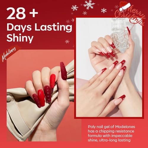 modelones Poly Nail Gel Set, 6 Colors Popular Red Collection Bright Wine Burgandy Glitter Poly Extension Gel Dark Bloody Red Builder Starter Home DIY Manicure Nail Art Gift