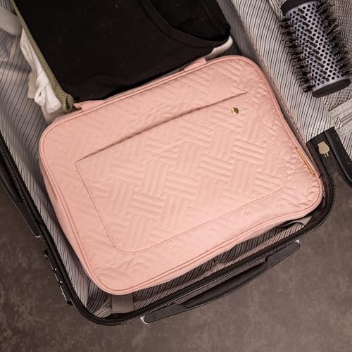 Carrywell (Not Made In China) Toiletry Bag Travel Bag with Hanging Hook, Makeup Organizer Case, Water-Resistant Cosmetic Bag For Full-size Containers, Toiletries, Pink Large+