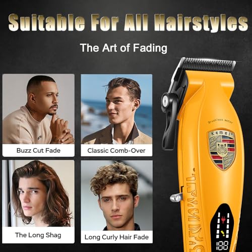 Cordless Hair Clipper for Men - High-Speed 7500 RPM, Orange, with Charging Base