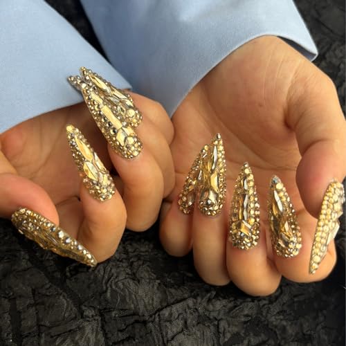 AKA Unicorn Long Stiletto Rhinestone Press On Nails - Handmade Fake Nails Set