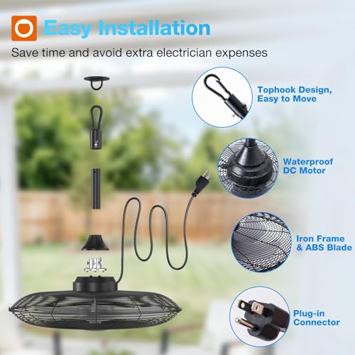 Outdoor Ceiling Fan 20 Inch IP65 Waterproof with Remote & App Control - Black