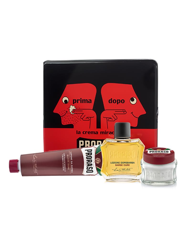 Proraso Shaving Kit Vintage Tin | Pre-Shave, Shaving Cream & After Balm for Thick Beards