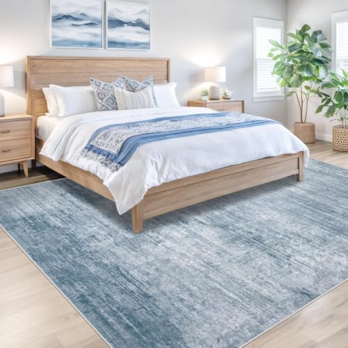 Blue 6x9 Washable Modern Abstract Area Rug - Non Slip, Stain Resistant for Living Room, Bedroom, Kitchen, Office