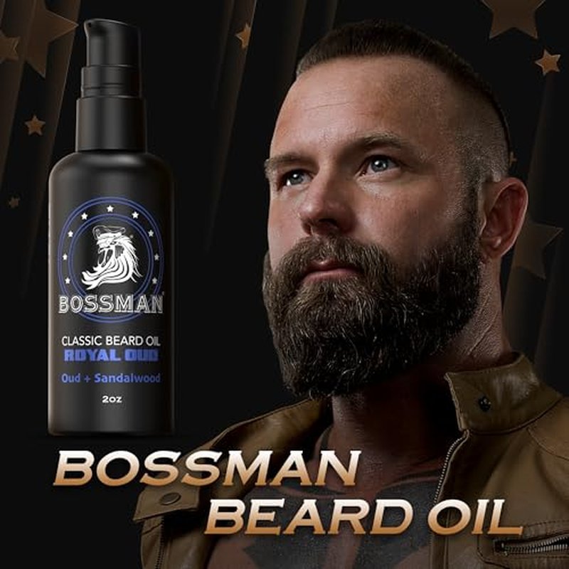 Bossman Organic Mustache & Beard Oil for Men, 2 oz ? Natural Beard Moisturizer with Jojoba, Argan & Avocado Oils (Royal Oud Scent)