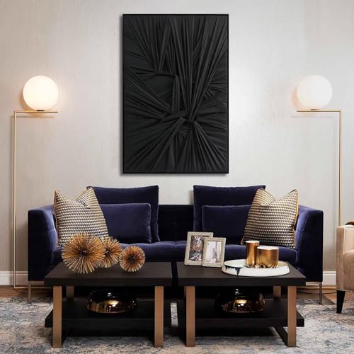 SAFERRYHOME Black 3D Textured Minimalist Wall Art, Framed 24x36 Inches
