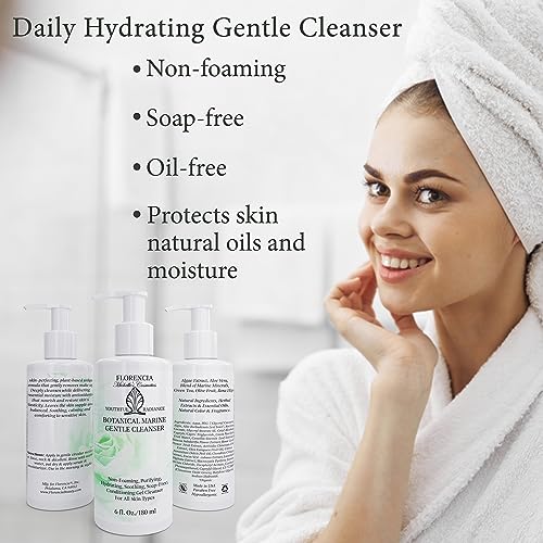 Florencia Botanical Marine Gentle Cleanser - Non-Foaming, Hydrating, Oil-Free Face Wash for Dry to Normal Skin - With Marine Algae & Organic Botanicals - Sensitive Skin, 6 oz