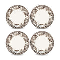 Dinner Plate Set of 4 - 10.5 Inch White and Brown Earthenware, Microwave & Dishwasher Safe | Delamere Pattern