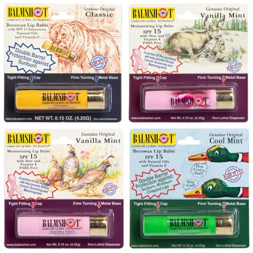 Lip Balm 4-Pack SPF 15 Beeswax with Aloe & Vitamin E - USA Made, Rugged Brass Tube