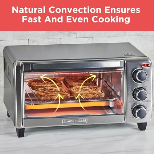 BLACK+DECKER 4 Slice Stainless Steel Toaster Oven – Compact, Multi-Function Kitchen Appliance