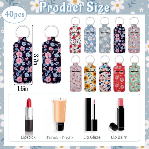 Floral Lipstick Holder Keychain with Lip Gloss Sleeve - 40 Pcs