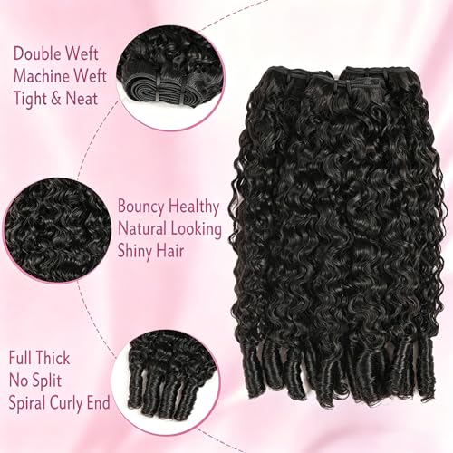 Burmese Curly Human Hair Bundle 14 Inch with Spiral End & Closure - Natural Black