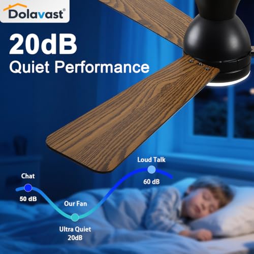 48-Inch Black Reversible Ceiling Fan with Lights & Remote Control - Low Profile Flush Mount, Dimmable LED, Quiet Operation