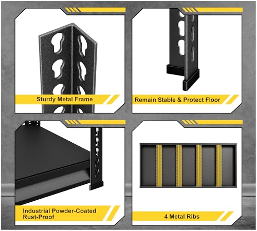 Rufokisa Black Heavy Duty Metal Garage Shelving 3-Tier 48"W x 18"D x 39"H Adjustable Storage Racks