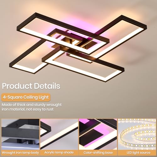 ZAITINZ Black 26in Dimmable Modern LED Ceiling Light Fixture