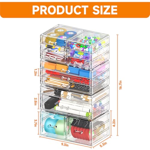 Large 13-Drawer Clear Acrylic Makeup & Hair Organizer – Stackable, Multi-Use Storage