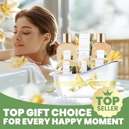 Spa Gift Sets, Gifts for Her, 8pcs Vanilla Bath Sets with Body Butter, Bubble Bath, Bath Bomb, Bath Sets for Women Gifts, Christmas Gifts, Gifts for Women